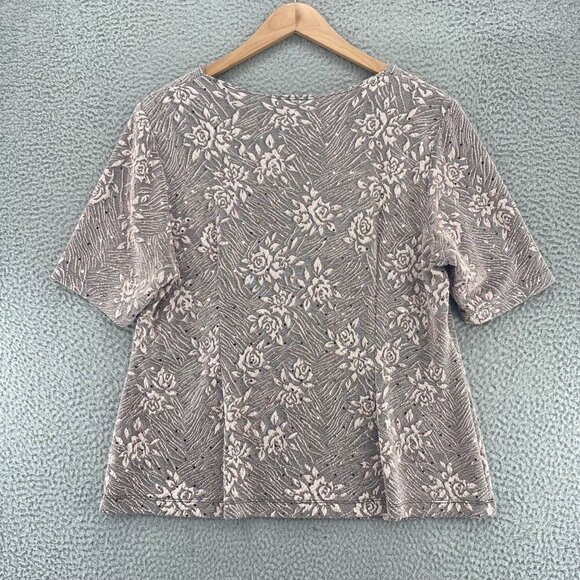 Dressbarn Top Womens 2X Plus Mauve Metallic Sequin Jacquard V Neck Short Sleeves - Picture 3 of 10